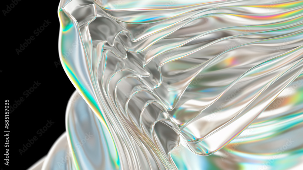 Fototapete 3d render illustration - holographic trendy soft form in motion. abstract futuristic gradient backgr