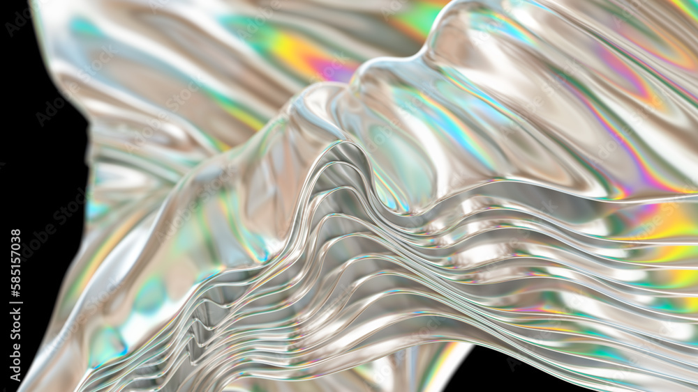 Fototapete 3d render illustration - holographic trendy soft form in motion. abstract futuristic gradient backgr