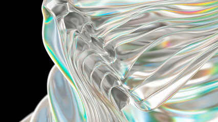 3d render illustration - Holographic trendy soft form in motion. Abstract futuristic gradient background with iridescent effect. Great for your design web or print projects.