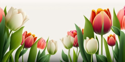 Tulip border on white background as digital illustration (Generative AI)