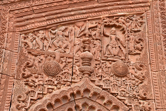 TERRA COTTA ART  WORK  IN THE WALL  OF  DAMODAR  TEMPLE OF  SURI, WEST BENGAL,INDIA