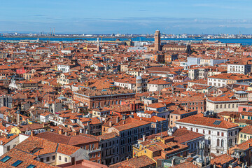 Fototapeta na wymiar Venice panorama with rooftops in background. Venice, Italy