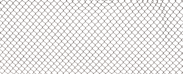 The texture of the metal mesh. Torn, destroyed, broken metal mesh on a white background