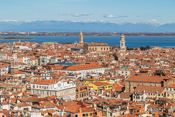 Fototapeta na wymiar Venice panorama from the high of Campanile San Marco tower, Venice, Italy