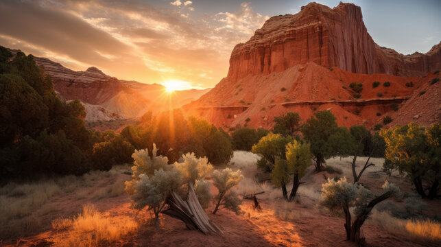 Capitol Reef National Park on sunset - made with Generative AI © 4kclips