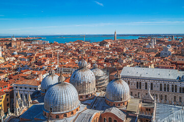 Venice panorama East from the high of Campanile San Marco tower, Venice, Italy