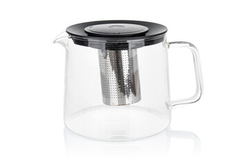 Empty glass teapot close up isolated on a white background