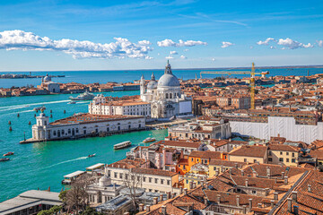Venice panorama West from the high of Campanile San Marco tower, Venice, Italy - 585158498