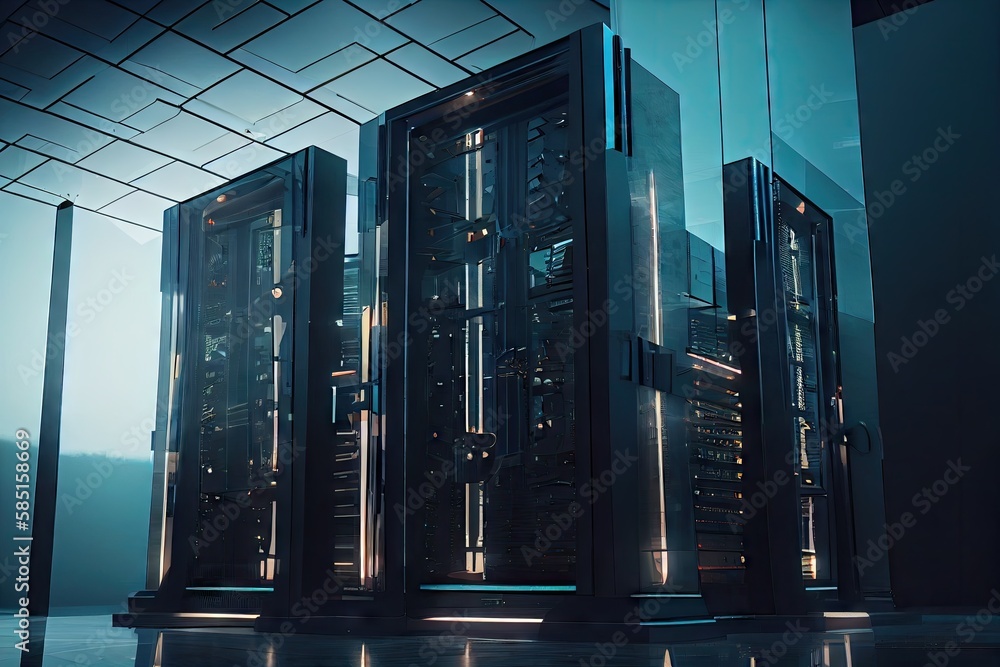 Canvas Prints modern data center, with futuristic glass walls and sleek metal details, providing a glimpse into the future of libraries, created with generative ai