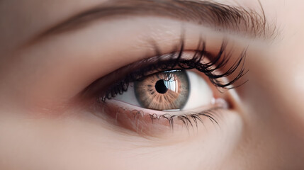 Close up detail beautiful female eye macro, fashion naturel makeup