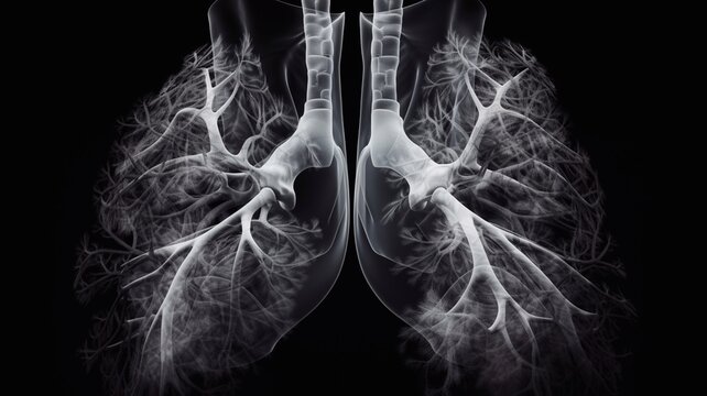 Human lungs on a dark background. Generative AI.