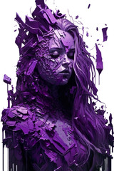 Purple woman shattered in a thousand pieces