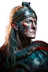 Futuristic viking woman going into battle