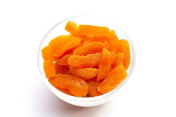 Dried apricots on white background.