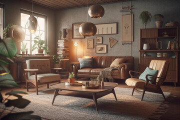 vintage living room, Generative AI