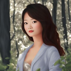 Fototapeta premium illustration portrait of asian woman wearing traditional dress, generative art by A.I.