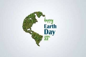 Earth day concept. 3d eco friendly design. Earth map shapes with trees water and shadow. Save the Earth concept. Happy Earth Day, 22 April.