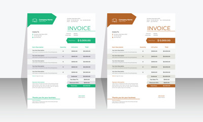 Clean Minimal Invoice Design Vector Template With 2 Colors, Bill Form Business Invoice Accounting