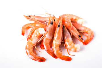 Fresh cooked shrimp isolated on white background. Seafood. generative AI