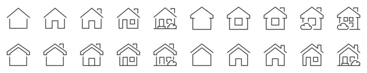 house thin line icon set. Symbol collection in transparent background. Editable vector stroke. 512x512 Pixel Perfect.