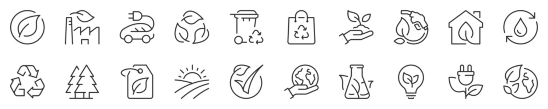 Ecology, environment and sustainability concepts thin line icon set. Symbol collection in transparent background. Editable vector stroke. 512x512 Pixel Perfect.