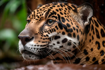 Fototapeta na wymiar Jaguar. An in-depth look at the life and habits of this fascinating endangered feline in the rainforests of Latin America
