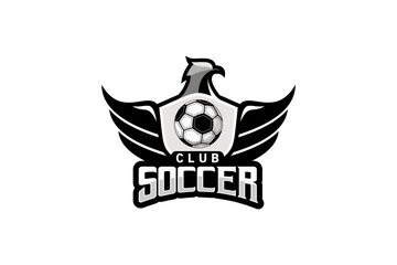 Soccer logo design, winged eagle modern football team vector symbol