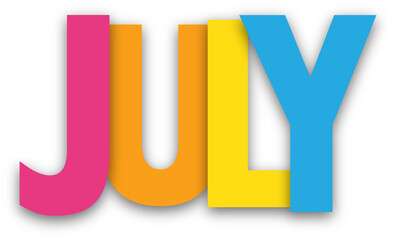 JULY colorful typography banner on transparent background