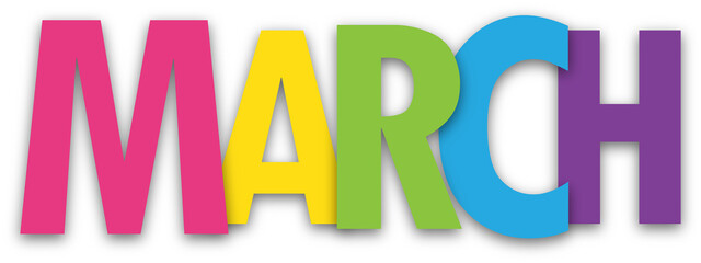 MARCH colorful typography banner on transparent background