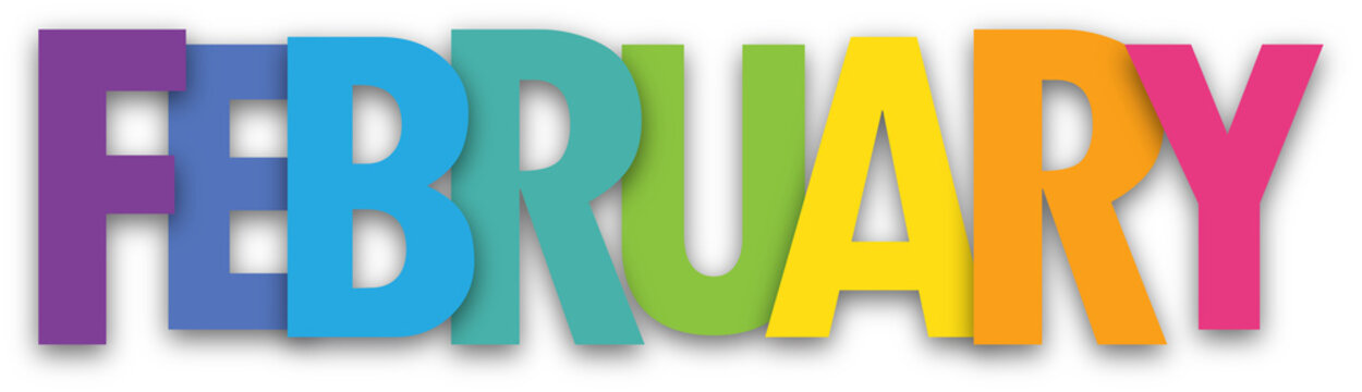 FEBRUARY colorful typography banner on transparent background