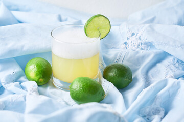 Peruvian drink, Pisco Sour with lemon