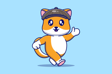 Cute Shiba Inu Dog With Hat Vector