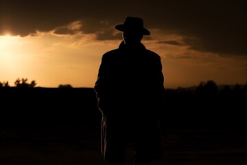Man in a hat standing in front of a sunset, generative ai image
