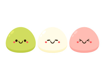 Cute Mochi cartoon vector. Mochi icon vector. Japanese rice dessert.