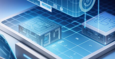 Fototapeta premium Block chain concept. Crypto chain. Information technology. 3D Rendering. Technology concept.