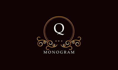 Luxury vector initial letter Q monogram. Vintage logo, retro sign, company brand.