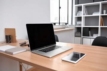 Computer on the desk in the office, generative ai