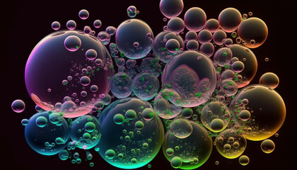 Colorful molecules and atoms of transparent water .Generative AI.