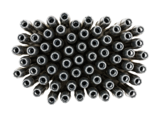 Macro wide angle view of 38 caliber hollow point bullets with cut out background. 