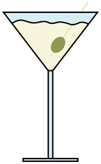 Cocktail drink with olive icon. 