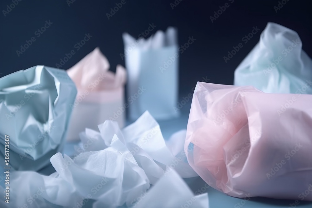 Poster a group of tissue paper sitting on top of a table next to each other on a table top with a black bac