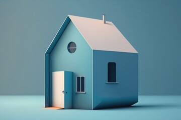 House with open door on a blue background