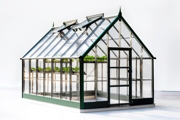 Glass greenhouse with plants, concept ecology