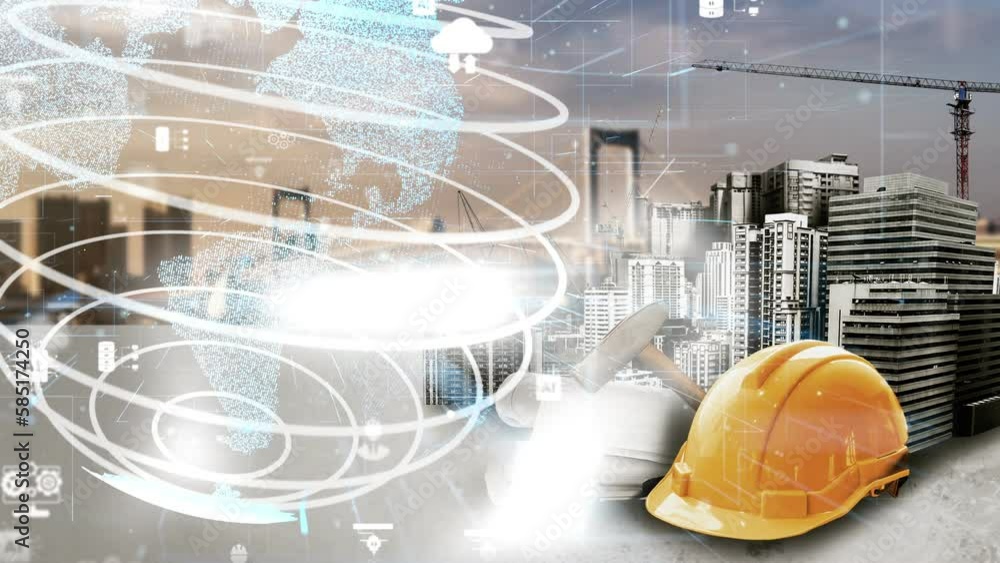 Poster innovative architecture and inventive civil engineering plan building construction project. creative