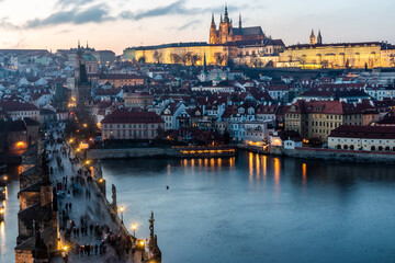 Fototapeta na wymiar View of Prague castle and Charles bridge in Prague, Czech Republic