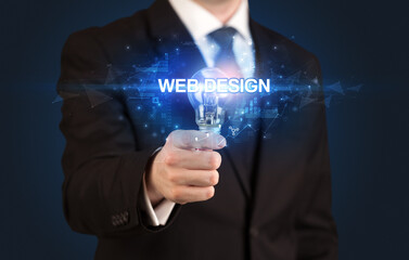 Businessman holding a light bulb