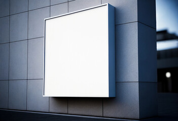 White square signboard mockup in outside for logo design, brand presentation for companies, ad, advertising, shops.