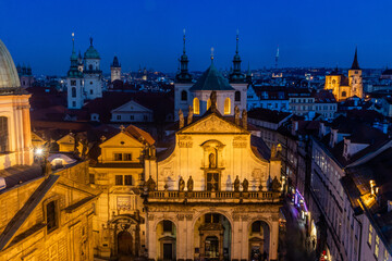 Fototapeta na wymiar Evening view of Prague spires, Czech Republic