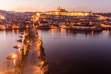 Fototapeta na wymiar View of Prague castle and Charles bridge in Prague, Czech Republic