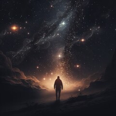 Fototapeta premium person in the night with stars in the sky